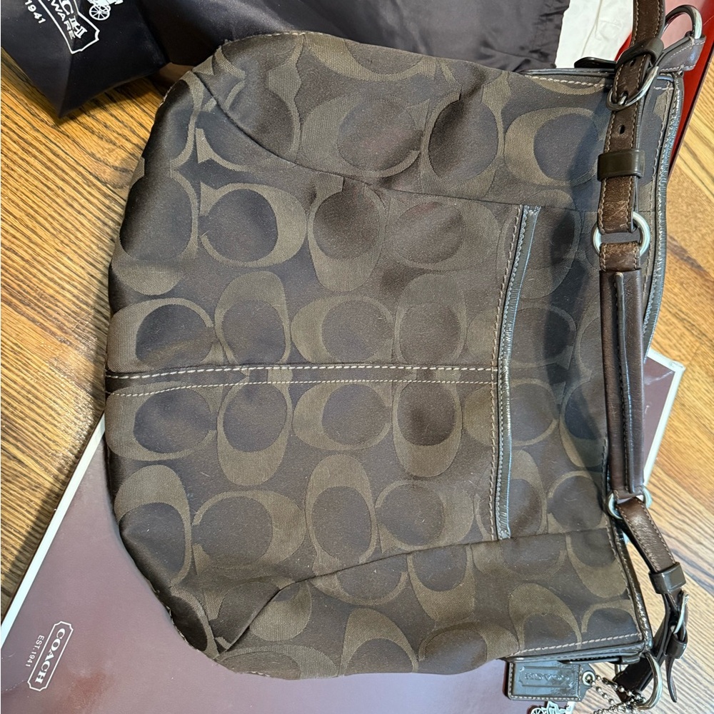 Coach Brown Hobo Bag with Signature Monogram